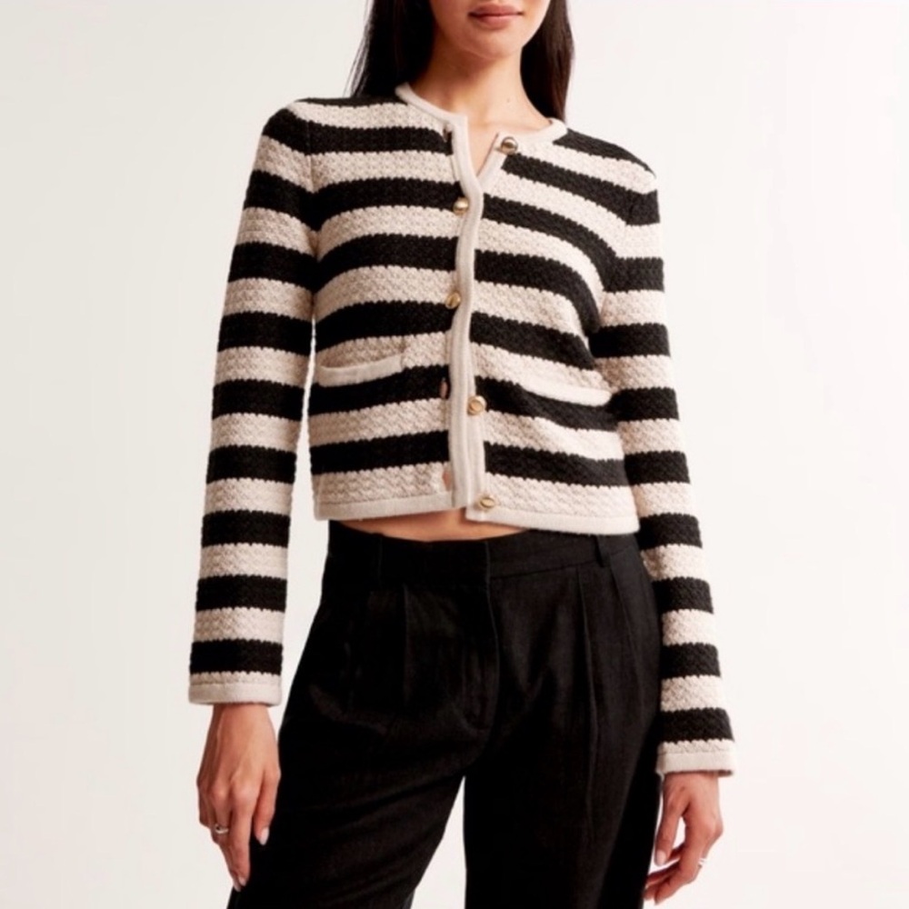 Abercrombie & Fitch striped cardigan sweater jacket crew with gold buttons
